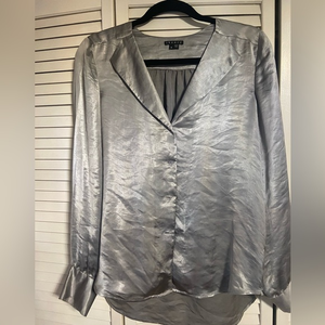 Theory Deno Silky Blouse In Honey Pearl‎ Silver M